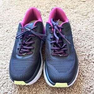 Hoka One One Bondi 7 Running Shoes, Blue Graphite/Fuschia, Women's  size 8.5